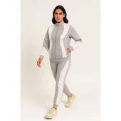 Premium Parçalı Eşofman Takım - Dik Yaka Fermuarlı Sweatshirt - Gri - 2