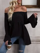 Lucky Life Kadın Uzun Kollu Madonna Yaka Asimetrik Detaylı Kolları Ispanyol Viskon Bluz thumbnail 1