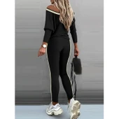 Lucky Life Kadın Uzun Kollu Tek Omuzu Açık Detaylı Viskon Iki Iplik Bluz Ve Pantolon Ikili Takım thumbnail 1