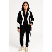 Premium Parçalı Eşofman Takım - Dik Yaka Fermuarlı Sweatshirt - Siyah - 3