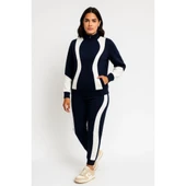 Premium Parçalı Eşofman Takım - Dik Yaka Fermuarlı Sweatshirt - Siyah - 1