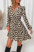 Lucky Life Kadın Uzun Kollu Kruvaze Yaka Desenli Mini Modal Elbise thumbnail 3