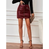 Lucky Life Kadın Yüksek Bel Fermuarlı Mini Deri Etek - 1