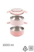 Porsima 66732-1 Stainless Steel Vakumlu Lunch Box İki Katlı Paslanmaz Çelik Kolay Kilitlenir Kendinden Kaşıklı Sefer Tası – 1000ml Pembe thumbnail 5