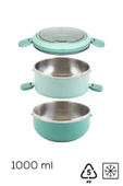 Porsima 66732-2 Stainless Steel Vakumlu Lunch Box İki Katlı Paslanmaz Çelik Kolay Kilitlenir Kendinden Kaşıklı Sefer Tası – 1000ml Yeşil thumbnail 5