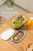 Porsima 66729 Stainless Steel Vakumlu Lunch Box İki Katlı Paslanmaz Çelik Kolay Kilitlenir Kendinden Kaşıklı Sefer Tası – 1300ml Mavi-Sarı thumbnail 1