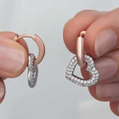 Supertrend ​gümüş Rose Sallantılı Kalp Kadın Küpe thumbnail 1