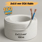 CCA Çok Telli Kablo 2x2.5 mm 100 Metre Elektrik Kablosu Topraklama Yok Alüminyum Alışım Beyaz Renk thumbnail 2