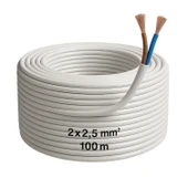 CCA Çok Telli Kablo 2x2.5 mm 100 Metre Elektrik Kablosu Topraklama Yok Alüminyum Alışım Beyaz Renk thumbnail 1