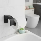 Siyah Lüx Kapaksız WC Kağıt Aparatı Vidalı Paslanmaz Metal Duvar Tuvalet Kağıtlık Banyo Aksesuarı thumbnail 7