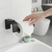 Siyah Lüx Kapaksız WC Kağıt Aparatı Vidalı Paslanmaz Metal Duvar Tuvalet Kağıtlık Banyo Aksesuarı thumbnail 3