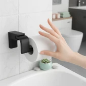 Siyah Lüx Kapaksız WC Kağıt Aparatı Vidalı Paslanmaz Metal Duvar Tuvalet Kağıtlık Banyo Aksesuarı thumbnail 5