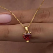 Supertrend Gümüş Gold Kırmızı Taşlı Kalpli Kadın Kolye thumbnail 1