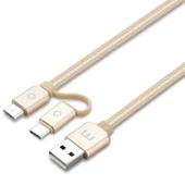 Meızu 2in1 Metal Örgülü Usba to Micro ve Type-C Hızlı Şarj ve Data Kablosu 120cm Gold - 3