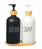 Coşev Bambu Standlı 2Li Siyah Beyaz Sıvı Sabunluk - 1