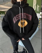 Kadın, Kapüşonlu, Dik Yaka Fermuarlı, Crop-Kısa, Bol-Oversize, Önü Yazı Baskılı, Haki, Sweatshirt - 8