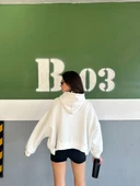 Kadın, Kapüşonlu, Dik Yaka Fermuarlı, Crop-Kısa, Bol-Oversize, Önü Yazı Baskılı, Haki, Sweatshirt - 2