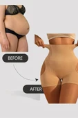 Kadın Yüksek Bel Şekillendirici Şort – Karın Toparlayıcı & Kalça Kaldırıcı, Dikişsiz Örme Kumaş, Orta Destek, Asimetrik Tasarım thumbnail 1