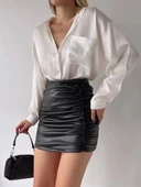 Önden büzgülü etek siyah h24210 - 5