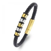 Orijinal Deri ve 316L Altın Tonlu Çelik Erkek Bileklik 31834B21D2 thumbnail 1