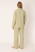 Yeşil Straight Önden Düğmeli Pijama Takım thumbnail 2