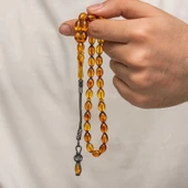 Supertrend Gümüş 1000 Ayar Kazaz Püsküllü Sıkma Kehribar Tesbih thumbnail 4