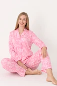 Pembe Flower Effect Önden Düğmeli Pijama Takımı thumbnail 1