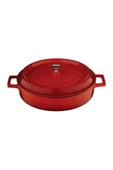 24cm Yuvarlak 28cm Sığ 2li Demir Döküm Tencere Seti Kırmızı thumbnail 4