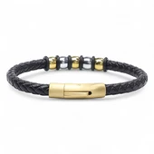 Orijinal Deri ve 316L Altın Tonlu Çelik Erkek Bileklik 31834B21D2 thumbnail 6