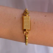 İmitasyon Altın Kaplama Çizgili Figaro Desenli Külçe Bileklik BLK-1156 thumbnail 2