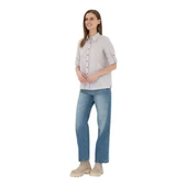 Kadın Bordo Uzun Kollu Çizgili Gömlek thumbnail 4