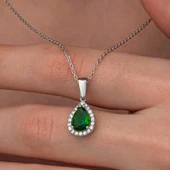 Supertrend Gümüş Damla Zümrüt Taşlı Kadın Kolye thumbnail 2