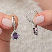 Supertrend Gümüş Mor Zirkon Taşlı Damla Kadın Küpe thumbnail 1