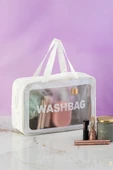 Porsima 3142-1 Şeffaf - Beyaz Seyahat ve Makyaj Çantası Su Geçirmez Organizer Washbag 20x30cm thumbnail 1