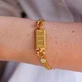 İmitasyon Altın Kaplama Hazır Zincir Desenli  Külçe Bileklik BLK-1152 thumbnail 2