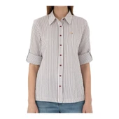 Kadın Bordo Uzun Kollu Çizgili Gömlek thumbnail 5