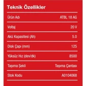 Attlas Attlas Pro Atbl 18 Ag 502C 20V Akülü Avuç Taşlama - 3