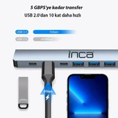 Inca IUTP-7T USB 3.0 + 4x USB 2.0 100W Çoklayıcı Çevirici - 7