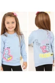 Kız Çocuk Önü Arkası Yazı Resim Desenli Açık Mavi Renk Sweatshirt - 1