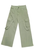 Kız Çocuk Kargo Cepli Bol Paça Cep Detaylı Su Yeşili Pantolon - 1