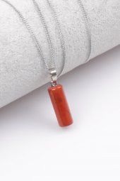Red Jasper Doğal Taş Silindir Kesim Kolye thumbnail 1