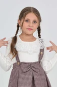 Kız Çocuk Dantel Yakalı Salopet Askılı Kazayağı Desenli 2'li Elbise 12304 thumbnail 2