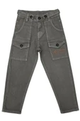 Erkek Çocuk Kargo Cepli Cep Detaylı Fermuar Kapamalı Füme Renk Kot Pantolon 3006 - 1