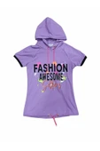 Kız Çocuk Fashion Yazı Desenli Kapüşonlu Tişört - 1