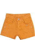Kız Çocuk Kuş Gözü Aksesuarlı Nakışlı Kısa Şort Hardal - 1
