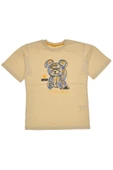 Kız Çocuk To Be Me Yazı Ayıcık Desenli Likralı Bej Renk Tişört - 1