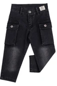Erkek Çocuk Kargo Cepli Eskitme Desenli Siyah Kot Pantolon - 1