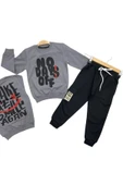 Erkek Çocuk No Days Off Önü Arkası Yazı Desenli Eşofman Altı Kargo Cepli Füme Renk Eşofman Takımı - 1