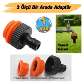 Adaptör 3 Farklı Ölçülü Hortum Bağlantı Aparatı Eki 1/2" - 3/4" - 1" MD306 Bahçe Hortum Ucu Plastik thumbnail 2