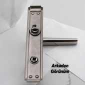 WC Banyo İç Kapı 1 Takım Kendinden Kilitli Kol Kolu Aynalı Sağa Sola Uygun Nikel Saten Metal Tutamak thumbnail 6